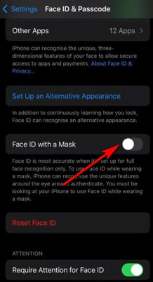 Enable face id with mask option to fix Face ID with mask not working