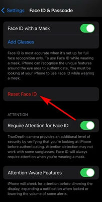 Reset face id to fix Face ID with mask not working