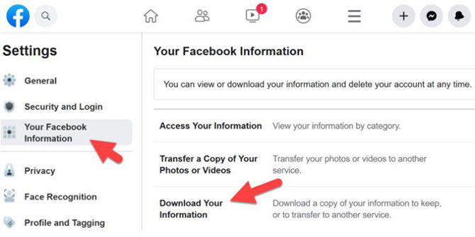 facebook download your information