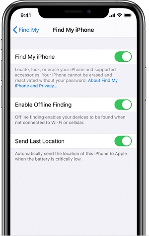 enable find my iphone without device