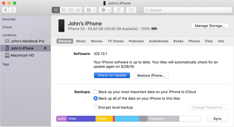 Update Your iPhone via Finder 