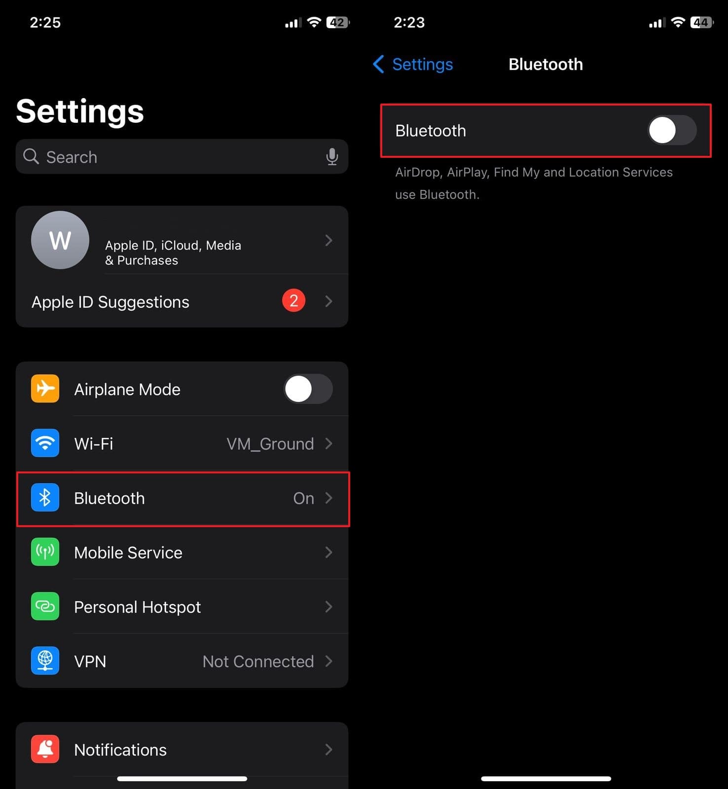 disable bluetooth feature