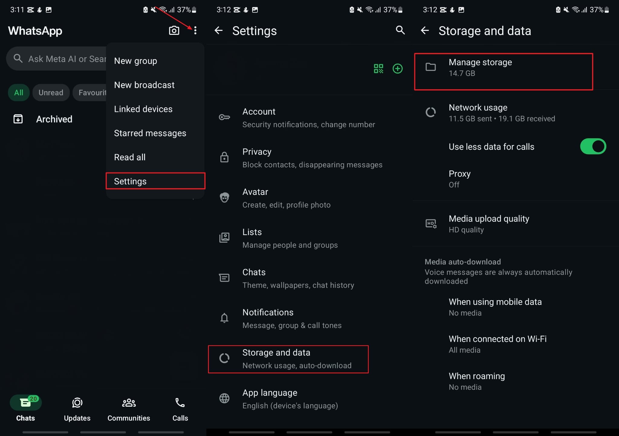 tap on manage storage
