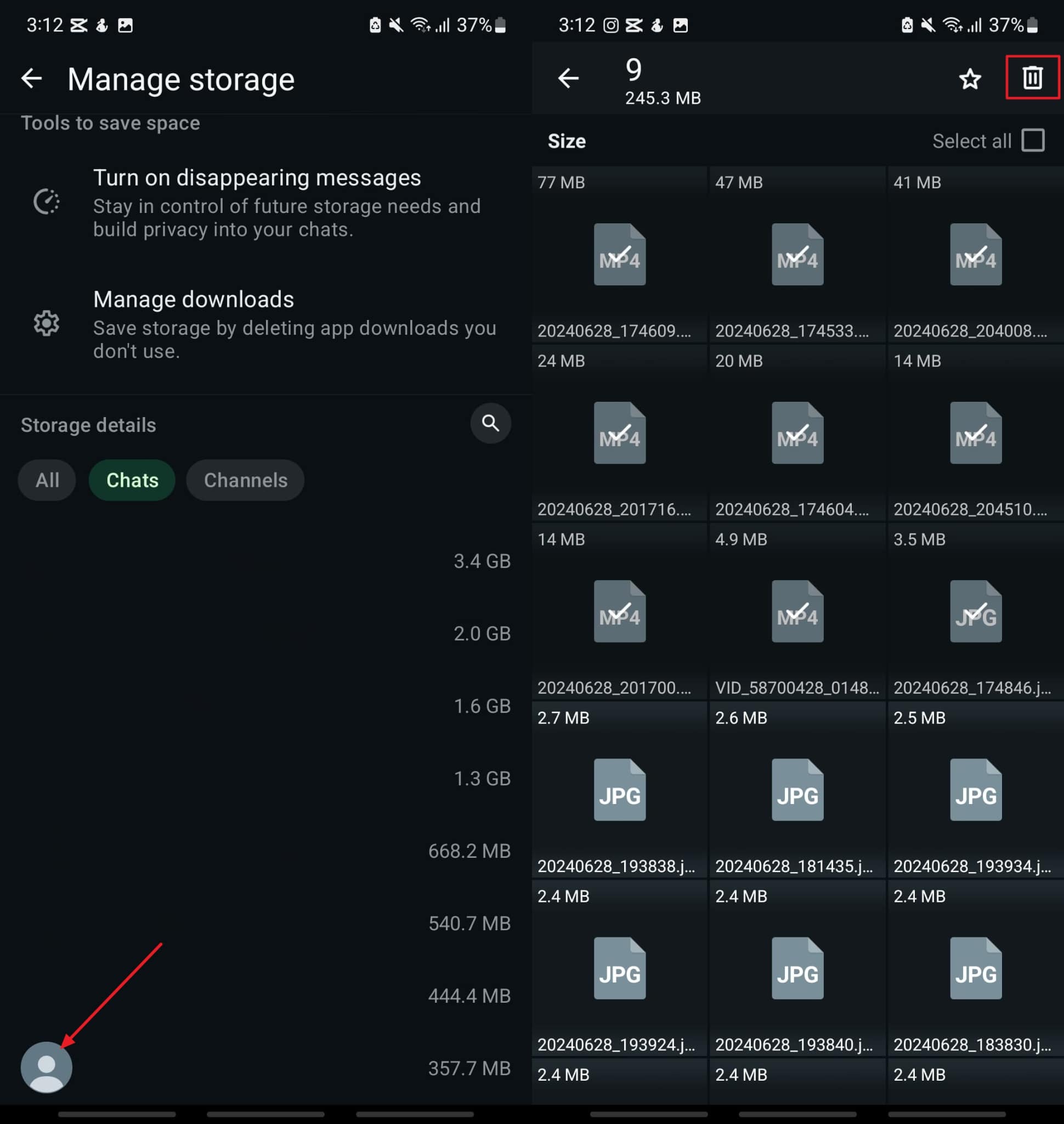 delete unwanted whatsapp data