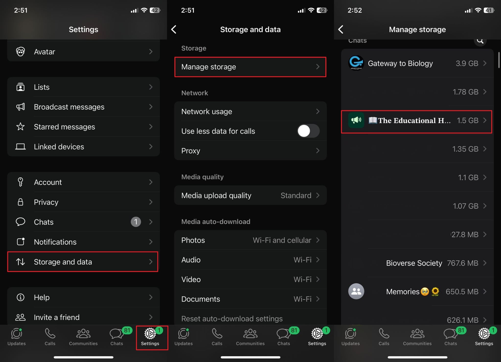 access the desired chat storage