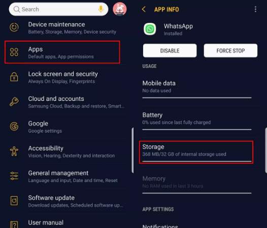 tap the storage option