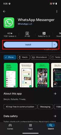 press the install button
