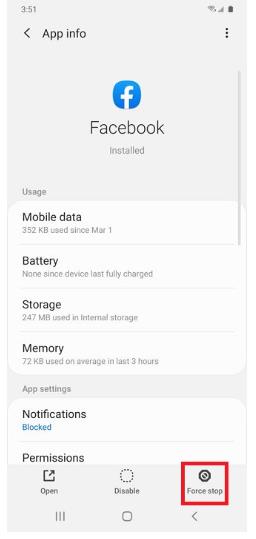 force stop an app on Samsung
