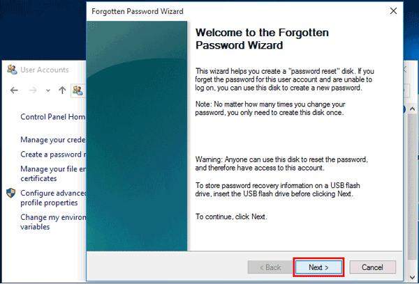 windows 10 password reset disk