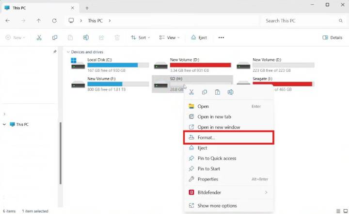 Format SD card from File Explorer