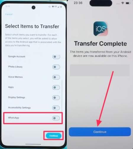 enable whatsapp toggle to transfer