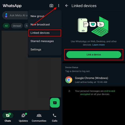 head to linked device on whatsapp