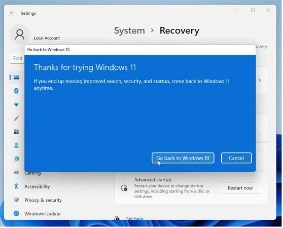 Cant Go Back To Windows 10 From 11 22h2 What Can I Do 0962