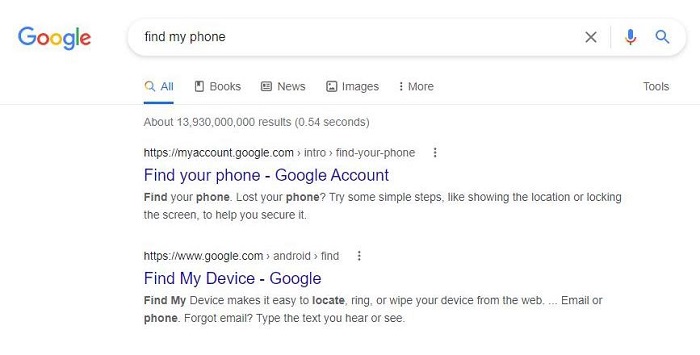 Google search find my phone