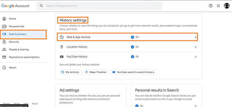 how to stop Google from tracking me on google history settings