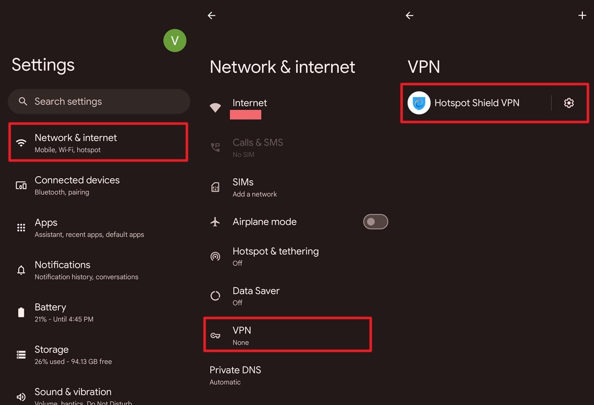 disable vpn in google pixel 7