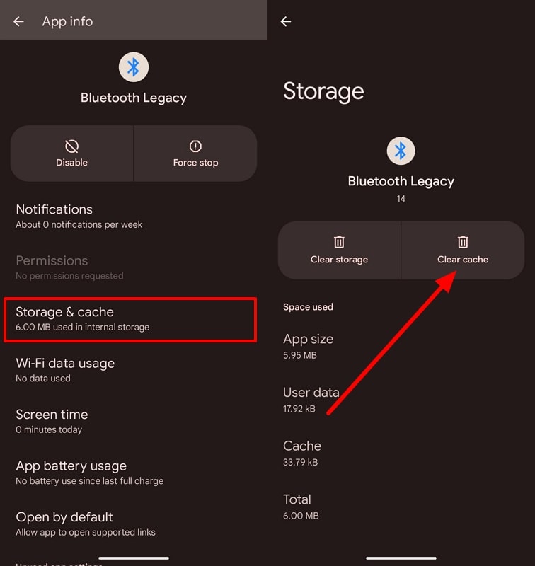 tap the clear cache button