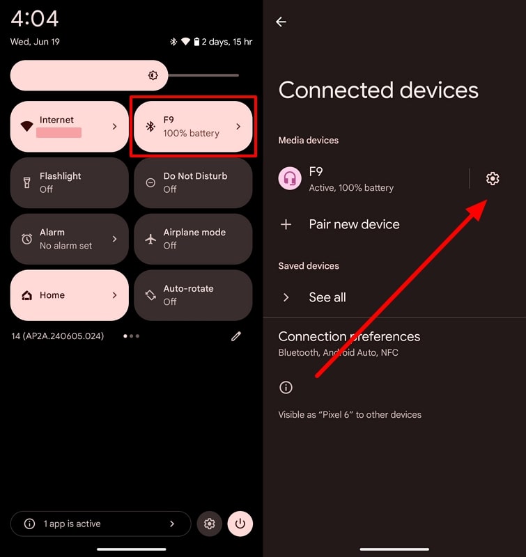 access bluetooth settings option