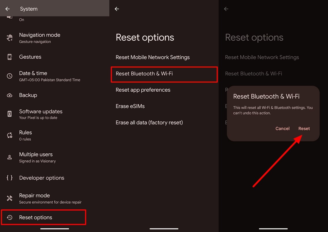 reset bluetooth and wifi settings