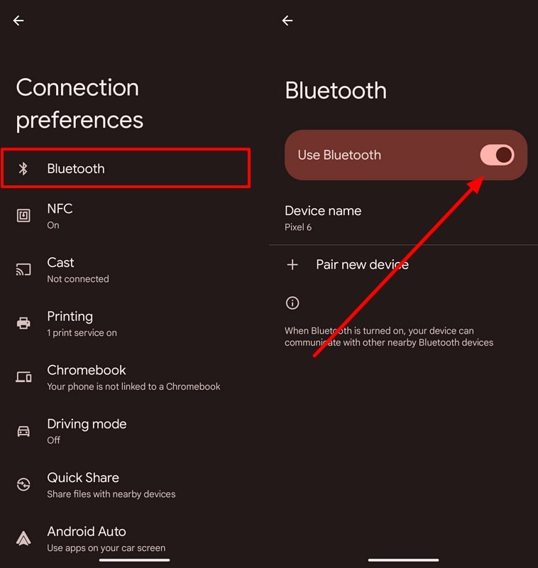 turn on bluetooth option