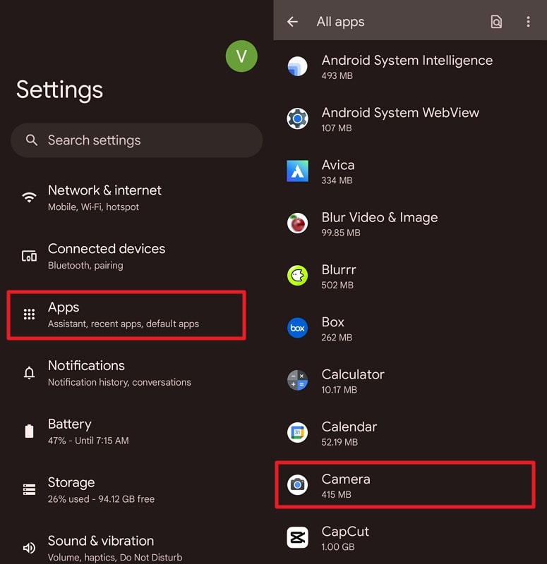 choose the camera option