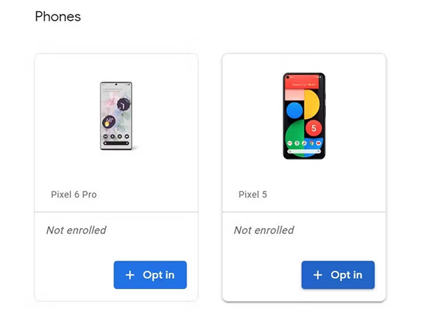 choose Android device to enroll to Android 13 beta program