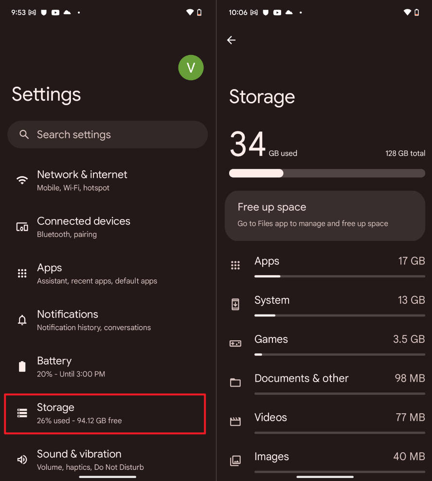 check google pixel storage