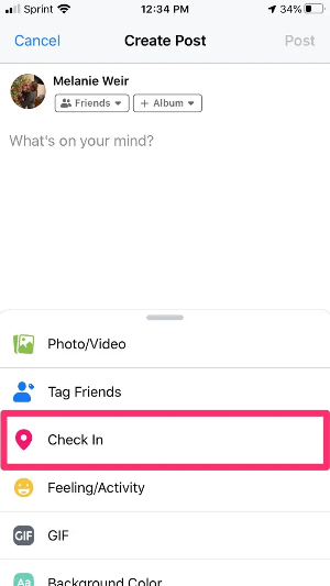 how to add location in facebook check in