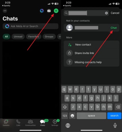 tap the add icon and chat
