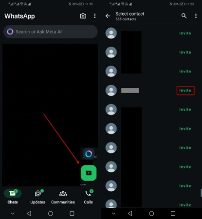 press invite option whatsapp