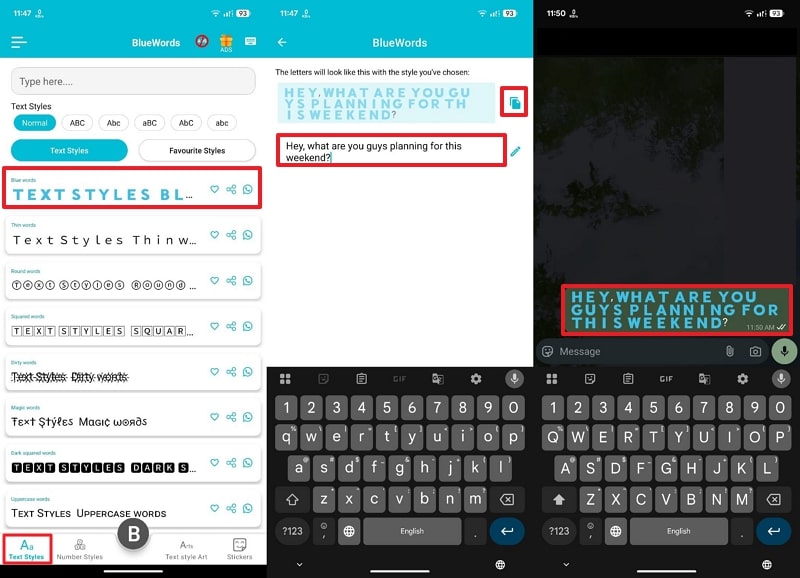 change font color with blue words