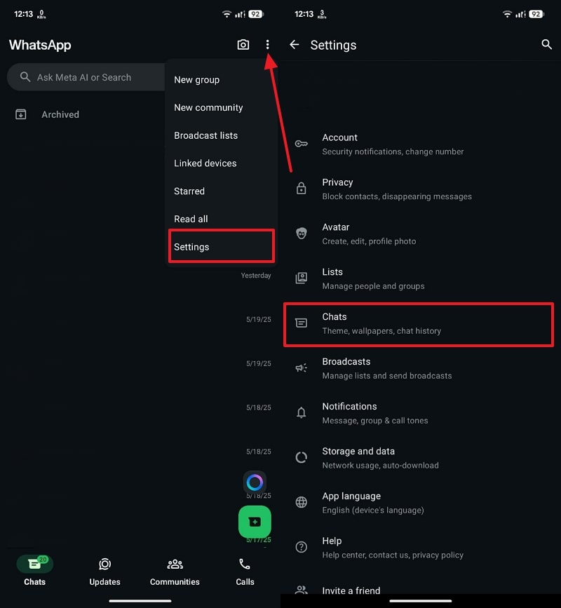 access chat settings in whatsapp