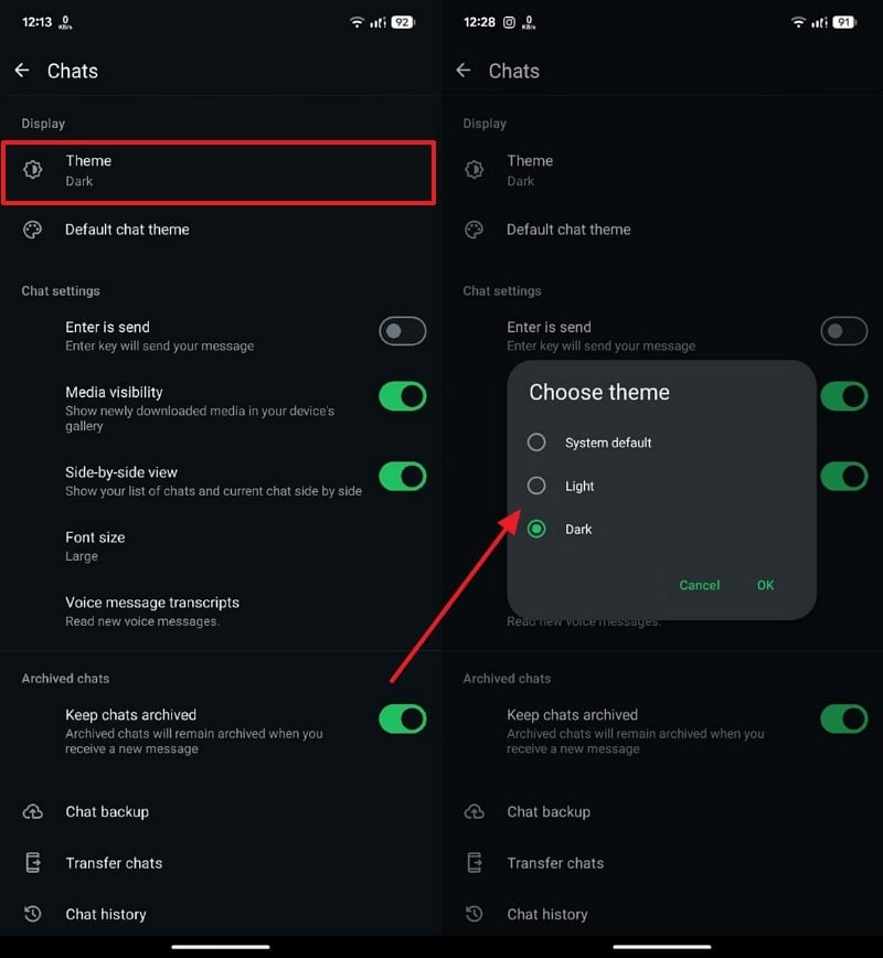 choose light dark system default theme