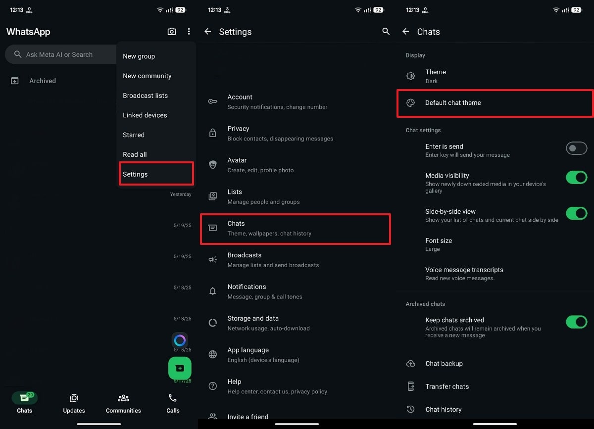 default chat theme chat settings