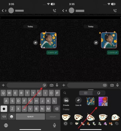 locate targeted sticker in ios