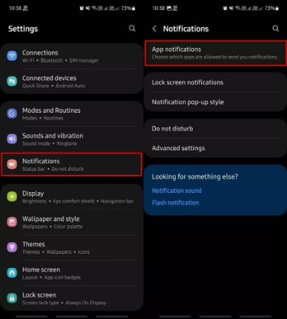 locate app notifications in android settings