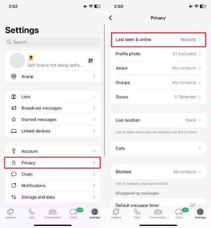access privacy settings of whatsapp