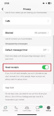 toggle off read receipts