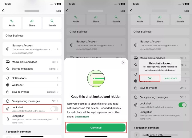 tap lock chat and continue