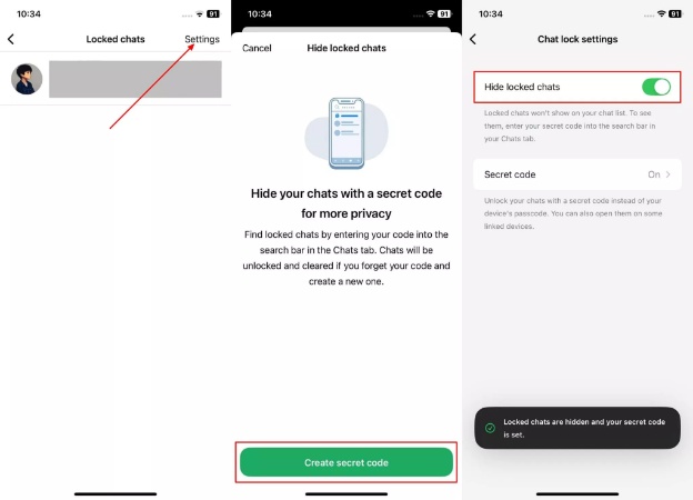 create secrete code and hide chats