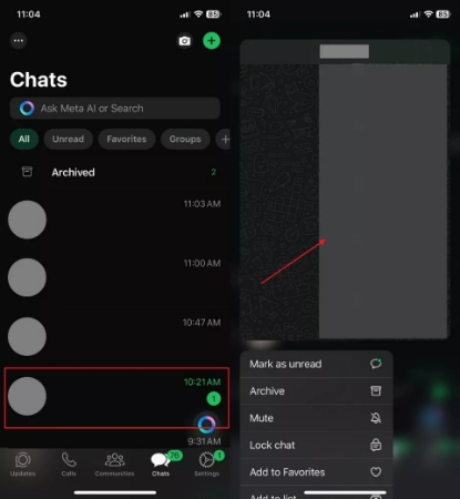 tap and hold chat on ios