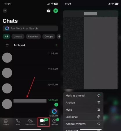 long press chat to view messages