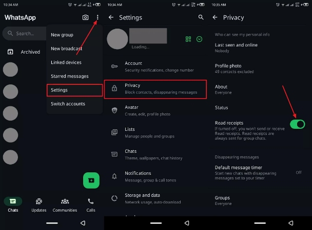 turn off read receipts android