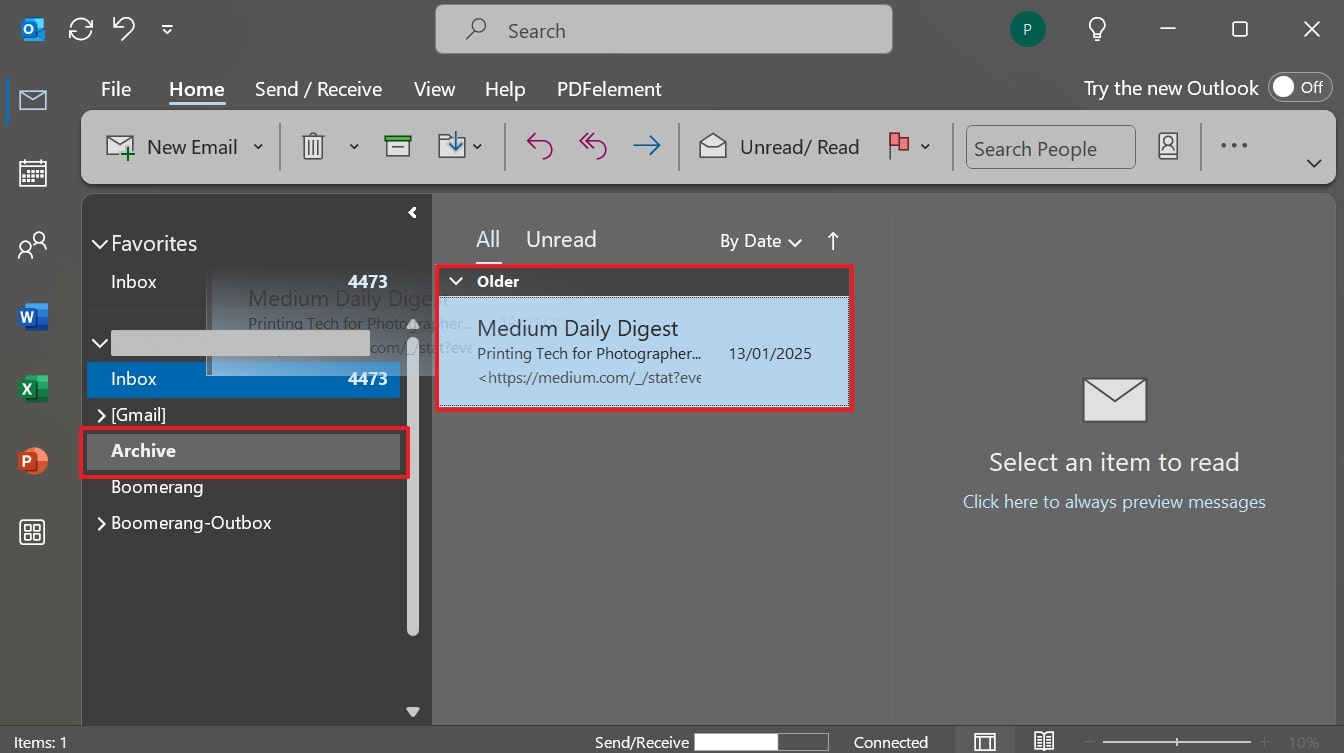 drag archive mail to inbox