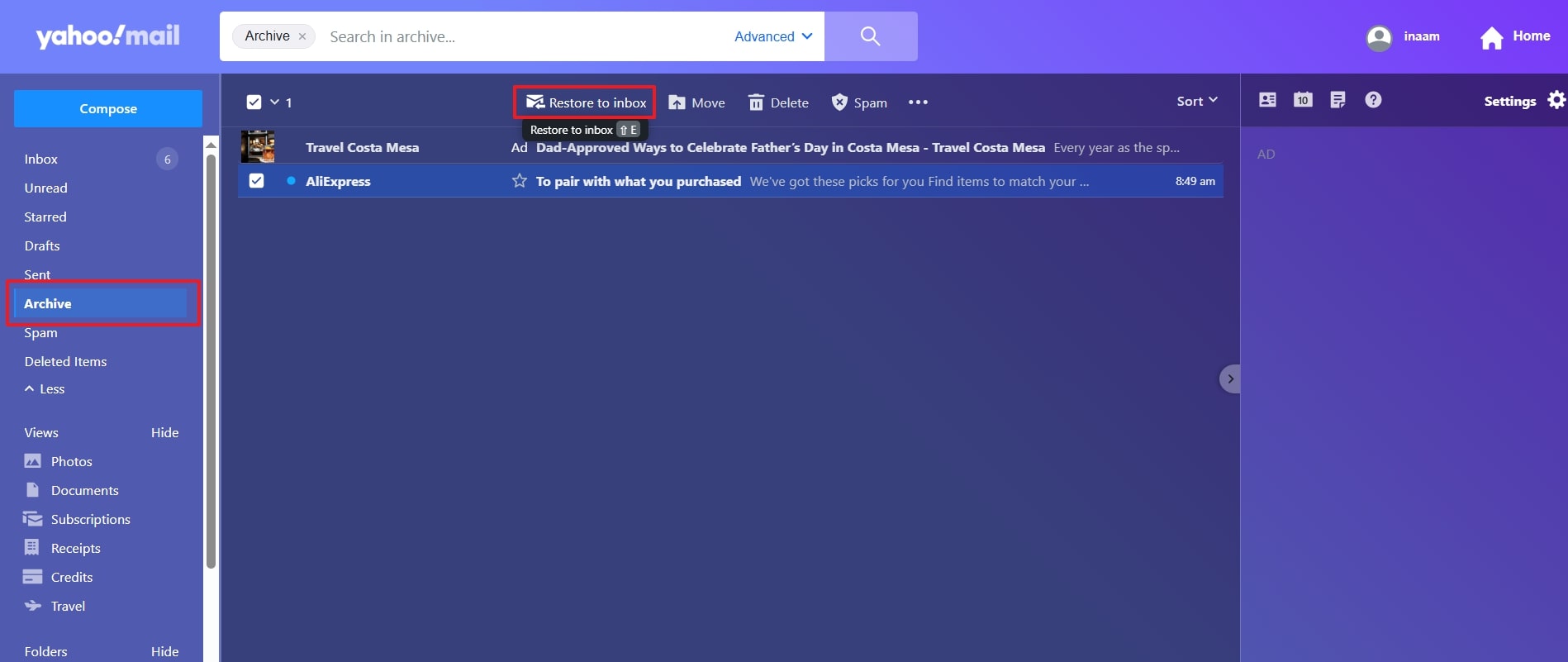 continue to restore mail yahoo