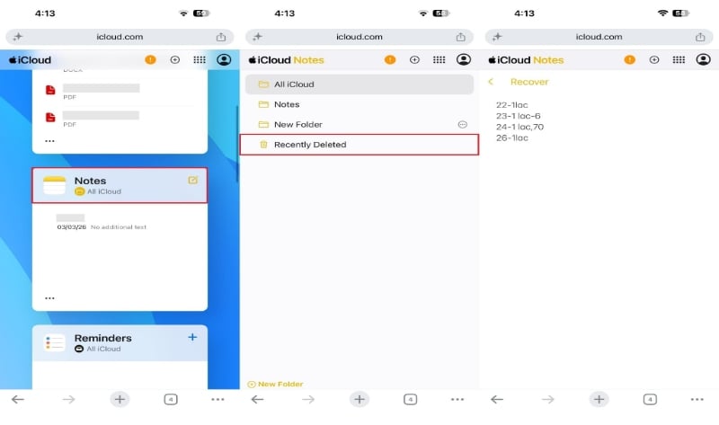 recover notes from icloud notes
