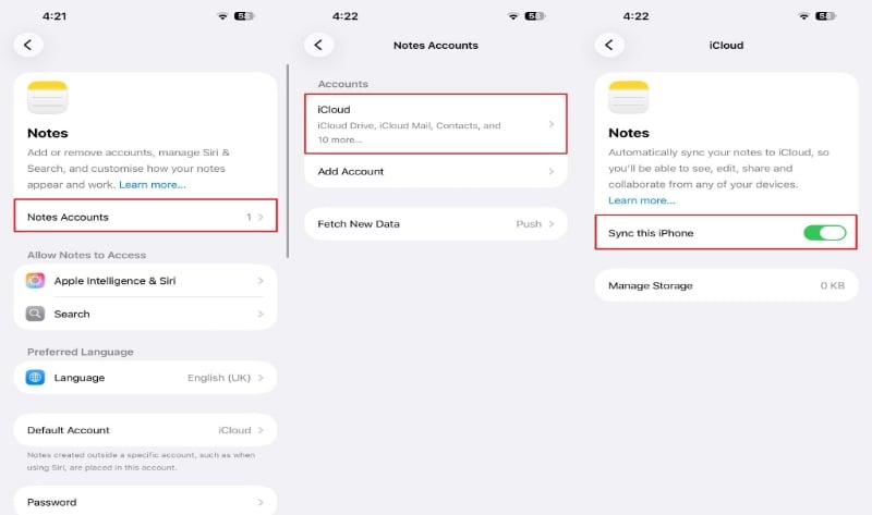 sync notes from email