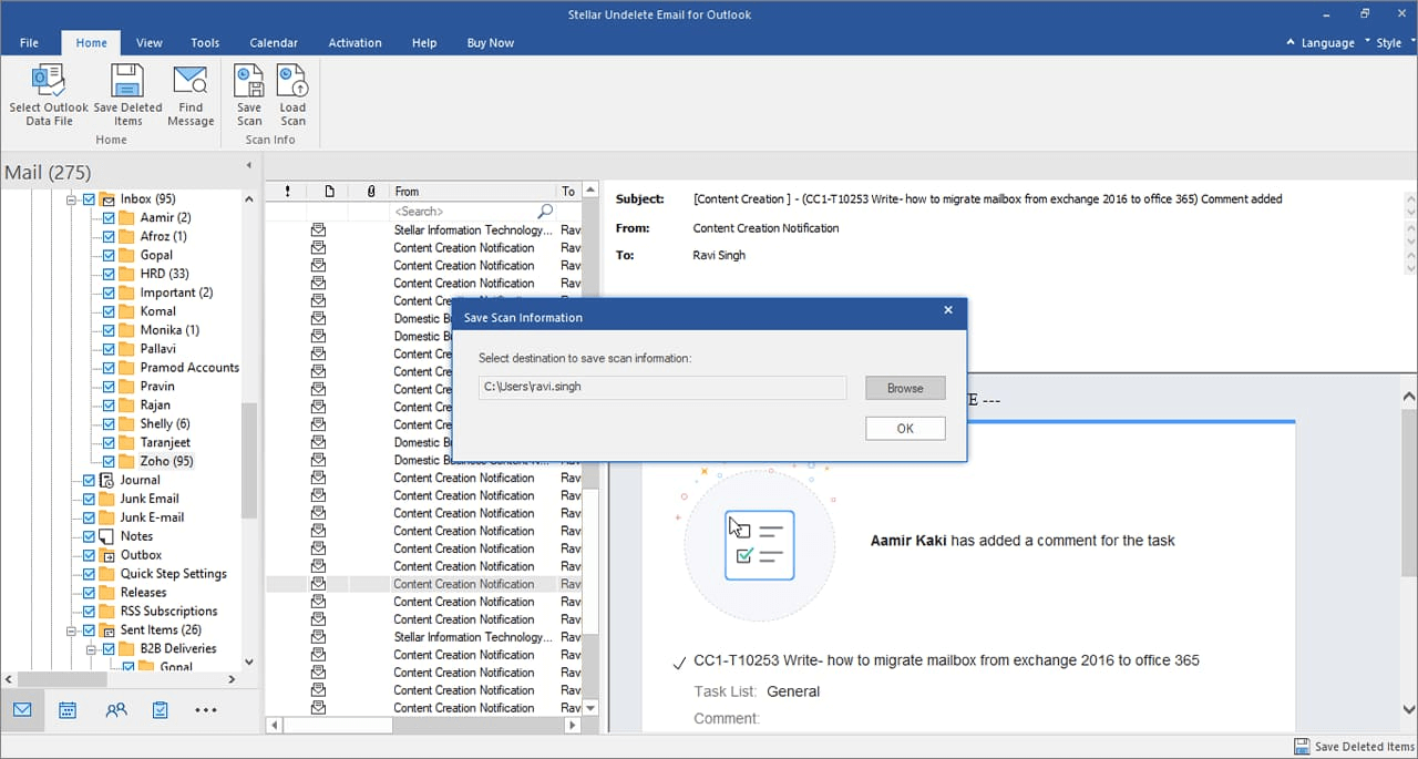 browse and save retrieved mails
