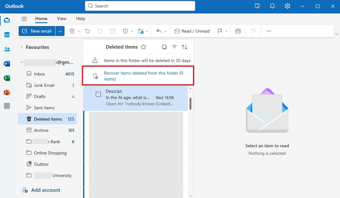 recover deleted items feature