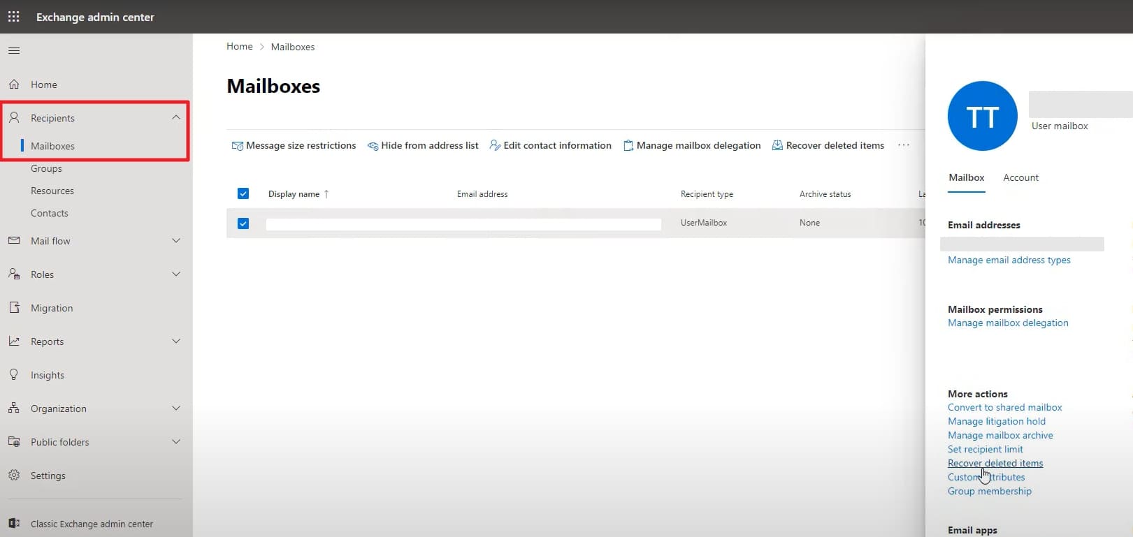 locate recipient mailbox